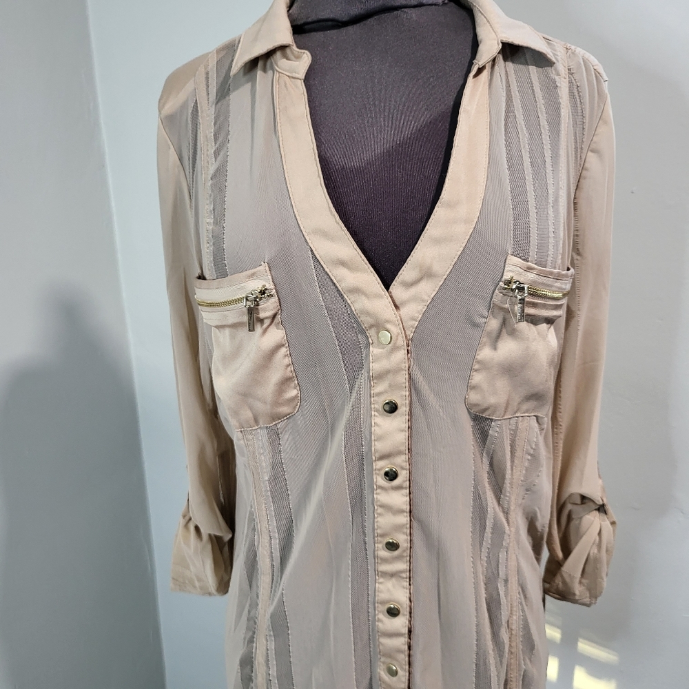 Bebe beige sheer blouse